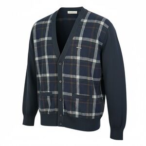 Balenciaga Men’s Golf Plaid Wool Cardigan- Paris
